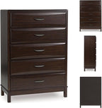 Signature Design by Ashley Vanmore Contemporary 5-Drawer Chest with Felt-Lined Top Drawer and Easy Glide for Bedroom, Dark Brown