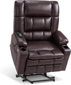 MCombo Dual Motor Power Lift Recliner Chair for Elderly, Lay Flat Lift Chair with Heat and Massage, Oversized Lift Recliner for Big and Tall, Faux Leather R7891 (Dark Brown, Oversized)