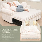 Belffin Upholstered Chaise Lounge Pull Out Sofa Bed with Pillows Couch Bed Sofa Pull Out Couch Sleeper Chair with Rolled Armrests for Living Room Plush Corduroy (White)