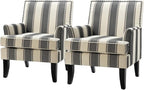 HULALA HOME Modern Accent Chairs Set of 2, Farmhouse High Back Striped Chairs with Wooden Legs & Nail Head Trim, Comfy Upholstered Armchairs for Living Room/Bedroom (Stripe Black)