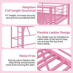 VECELO Metal Loft Bed Twin Size, Heavy Duty Bedframe with Removable Ladder and Safety Guardrail, Space-Saving, Noise Free, No Box Spring Needed, Light Pink