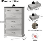 Farmhouse 6 Drawers Dresser for Bedroom, 49" Tall Modern Chest of Drawers with Deep Drawers & Bar Handles, Rustic Wood Dresser TV Stand, Wooden Closet Storage Organizer for Living Room, Hallway, White