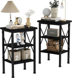 VECELO Modern Nightstands X-Design Side End Table Night Stand with Storage Shelf for Bedroom,Living Room,Set of 2 (Black A2)