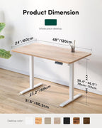 FEZIBO One-Piece Standing Desk Adjustable Height Stand up Home Office Desk, 48x24 Inch Electric Standing Computer Desk, with 4 Memory Presets, Headphone Hook, Maple