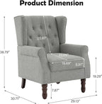 Pia Ricco High Back Floral Accent Chair - Retro Wingback Upholstered Armchair with Nailhead Trim, Solid Wood Legs, Fabric Living Room Bedroom Reading Chair (Light Gray)