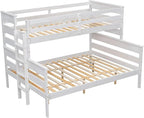 Solid Wood Twin XL Over Queen Bunk Bed with Ladder and Slat Support,Bedroom Detachable Bed Frame w/Easy Assembly & No Box Spring Required,for Kid Adult Boy Girl Teen,White