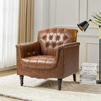 Faux Leather Accent Chair, PU Leather Modern Comfy Upholstered Armchair with Wood Legs & Nailhead Trim for Living Room, Bedroom (Brown,Set of 2)