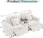 Power Reclining Sectional Sofa, Electric Loveseat Recliner with Storage Console and USB Ports, Plush Corduroy Fluffy Reclining Loveseat Couch Adjustable Headrest, 2 Seat Sofa for Living Room-White