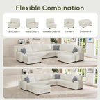 Wanderwell Oversized Modular Sectional Sofa, 8-Seater U Shaped Couches with Movable Ottoman,Corduroy Sectional Couch with Wide and Deep Seats Suitable for Living Room,Bedroom,Apartment (Cream, U-8)