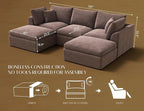 110" Cloud Sectional Couches for Living Room, Boneless U Shaped Couch with Ottoman, 3 Seater Modular Sectional Sofa, Brown