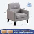 Accent Chairs Set of 2, Mid Century Modern Living Room Chairs Comfy Reading Chair with Upholstered Cushion Relax Armchair for Bedroom Apartment,Office, Light Grey