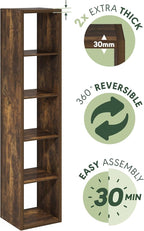 Furinno Cubicle Book Shelf, 5-Cube Vertical Thick Frame Bookshelf, Horizontally & Vertically Reversible Bookcase with Open Back, 14.6 x 15.9 x 72, for Living Room, Bedroom, Home Office, Amber Pine