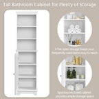 Yaheetech Tall Slim Storage Cabinet with 3 Shelves & Door, Freestanding Linen Cabinet for Bathroom, Living Room, Entryway, 16 x 12 x 60.5 Inches, White
