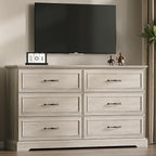 Farmhouse 6 Drawers Dresser for Bedroom, 54" Wide Modern Chest of Drawers with Deep Drawers & Bar Handles, Rustic Wood Dresser TV Stand, Wooden Closet Storage Organizer for Living Room, Hallway, Grey
