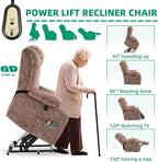 VIVIJASON Tall Man Large Power Lift Recliner Chair with Massage and Heat for Elderly, Overstuffed Wide Electric Lift Recliner w/Extended Footrest, 2 Cup Holder, Side Pockets & USB Ports, Fabric Brown