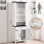 72in Tall Bookshelf 7 Tier Bookcase with Drawer and Barn Doors and Adjustable Shelves, White Farmhouse Book Shelf with Storage Cabinet, Wood Freestanding Display Bookshelves for Living Room