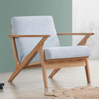 Zola Mid Century Modern Accent Chair Arm Chair, Living Room Furniture, Oak/Light Blue