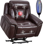 CANMOV 50" Wide Oversized Recliner, Faux Leather Power Lift Recliner Chair, Extra Large Lift Chair with Massage and Heat, Stand Up Recliner for Elderly Big and Tall, Brown
