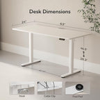 Claiks Electric Standing Desk, Adjustable Height Stand up Desk, 63x24 Inches Sit Stand Home Office Desk with Splice Board, White Frame/White Top