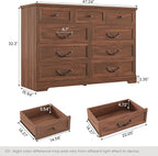 DICTAC Farmhouse 9 Drawers Dresser for Bedroom, Wide Dressers Chest of Drawers, Large Storage Closet Organizer with Natural Texture and Vintage Metal Handle, Wooden Dresser TV Stand for Living Room