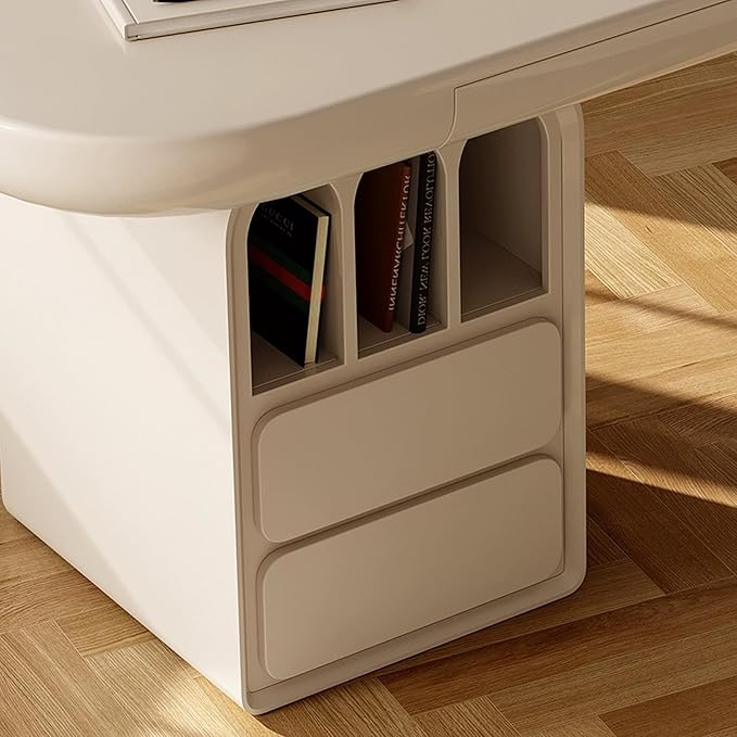 63 Inch White Writing Desk with Storage, Modern Computer Desk with 4 Drawers for Study, Wooden Executive Desk for Home Office