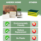 Aheroi Natural Dish Sponge, 32 Count Plant-Based Biodegradable Compostable Kitchen Sponges for Dishes Bulk, Organic Eco Friendly Cleaning Sponge for Bathroom, Household, Non Scratch Non Toxic