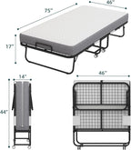Folding Bed with Mattress, 75''x46'' upsize with Upgraded Sturdy Frame, Adult Portable, Space Saving