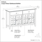 SIMPLIHOME Artisan Buffet - 60 inch Wide Solid Wood 4-Door Sideboard Buffet in Black, Transitional Storage Cabinet for Dining Room or Kitchen with Adjustable Shelves and Square Knobs