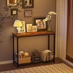 32" Small Console Table, 2-Tier Narrow Entryway Table, Sofa Table with Mesh Shelves, Console Tables for Living Room, Hallway, Entryway, Farmhouse Console Table with Storage, Rustic Brown