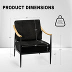 Modern Accent Chair for Living Room Bedroom Mid Century Arm Chair Upholstered Office Accent Chair Comfy Waiting Room Chair with Metal Frame, Black