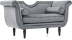 Christopher Knight Home Aurora Velvet Chaise Lounge Indoor with 2 Bolster Pillows, Upholstery Entryway Bench with Nailhead Trim & Curved Arms, End of Bed Bench Ottoman and Wooden Legs, Grey