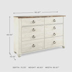 Signature Design by Ashley Willowton Coastal Cottage 6 Drawer Dresser with Faux Plank Top, Whitewash