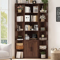 74" Tall Corner Bookshelf with 2 Arched Doors, 6-Tire L Shaped Bookcase with 16 Open Storage Shelves, Rustic Large Corner Shelf with Cabinet for Living Room, Home Office
