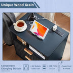 LEYAOYAO Fluted Nightstand Set of 2 with Charging Station,23" Modern Nightstand with Woodgrain Top, 2 Drawer End Table w/Storage, BedsideTables for Bedroom, Living Room, Curved Profile,Blue