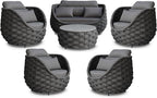 Cushioned Outdoor Patio Furniture Set: 6 Pieces Aluminum Porch Conversation Sofa Set - Modern Hand Woven Rope Deck Couch Set - Assembled All Weather for 661lbs Garden Yard Pool Hotel, Dark Gray