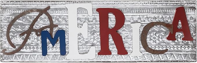 Alpine Corporation IAR162 Indoor Outdoor Wood and Metal America Plaque Wall Decor, 10" Tall, Multicolor