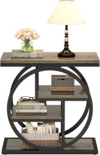 Tribesigns End Table for Living Room, 4-Tier Narrow Side Table with Storage Shelves, Industrial Bedside Table for Bedroom, Wood Small Sofa Side Table with Geometric Metal Frame (1 PC, Grey)