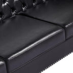 LEVNARY Chesterfield Chair Leather, Upholstered Sofa Chair with High Back, Mid-Century Modern Armchair with Solid Wood Legs, Single Couches for Living Room (Black)