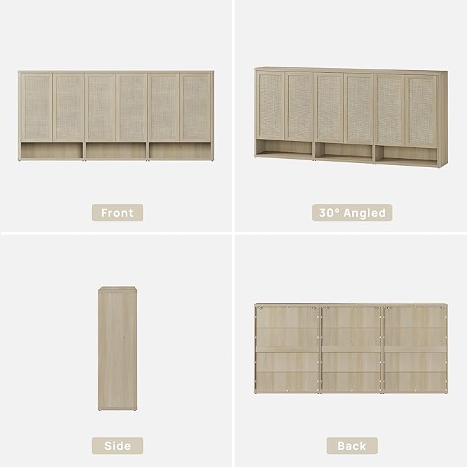 SICOTAS Rattan Shoe Storage Cabinet - Modular Shoe Cabinets with Door Tall Large Shoe Cabinet Storage for Entryway - 96.8" Wide Modular Cabinet for Hallway, Living Room