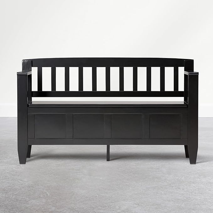 SIMPLIHOME Brooklyn Entryway Storage Bench - 48 inch Wide Solid Wood Hallway Bench in Deep Black, Transitional Foyer Bench for Entry or Mudroom with Lift-Up Lid, Spacious Storage and Durable Finish