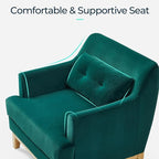 LINSY Accent Chair, Large Reading Chair with Rubberwood Base, Mid Century Modern Armchair with Lumbar Pillow, Cozy Single Sofa Chair for Living Room Bedroom Office Study, Velvet Arm Chair, Green