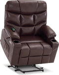MCombo Oversized Power Lift Recliner Chair with Extended Footrest for Elderly People, Faux Leather R7289 (Dark Brown, Oversize)
