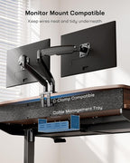 HUANUO 55 x 30 inch Electric Standing Desk with Wood Drawers, Adjustable Height Sit Stand Home Office Desk with Two Tiers, Ergonomic Adjustable Stand up Desk C-Clamp Monitor Mount Compatible, Walnut