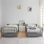 Karl home Grey Bunk Bed Twin Over Twin with 2 Storage Drawers, Metal Bunk Bed with Built-in Ladder and Safety Guardrail, Space-Saving Twin Bunk Beds for Kids, Teens & Adults, No Box Spring Needed