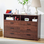 LIDYUK Dark Cherry Dresser for Bedroom, 6 Drawer Dressers & Chests of Drawers, Modern Wood Dresser with Charging Station and LED Lights, 48 Inches Wide Chest of Drawers for Bedroom, Living Room
