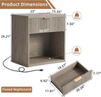 LEYAOYAO Fluted Nightstand with Charging Station, 23" Wide 1 Drawers End Table,Grey Night Stand with Open Storage Cabinet, Farmhouse Bed Side Tables, Wood Dresser for Bedroom, Living Room, Closet