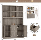 HIFIT 72'' Tall File Bookcase with Power Outlet & Printer Stand, 2 Drawer Filing Cabinets for Home Office Hanging A4 File, Storage Cabinet w/ 3 Tier Open Book Shelf & Doors for Living Room, Ash Grey