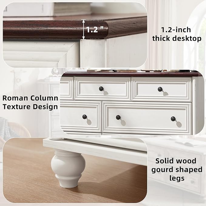 Farmhouse Dressers & Night Stand Set of 4, Wood 54" Wide 7 Drawer Dresser & 35" Tall Chest of Drawers, 18" Roman Column Nightstand Set of 2, Bedroom Furniture Dresser Sets for Home Living Room Hallway