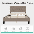 Novilla Queen Bed Frame with Headboard, Bed Frame Queen Size with Wood Slats Support, Linen Upholstered Pull-Point Headboard, No Box Spring Needed, Heavy Duty Feet, Easy Assembly, Beige