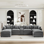 HYJT-H&K 145" U Shaped Cloud Couch Modular Gray Sectional Couches for Living Room, Comfy Fluffy Chenille Oversized Cloud Sectional Couch Large 6 Seat Sectionals Sofa Set Central Console USB Port